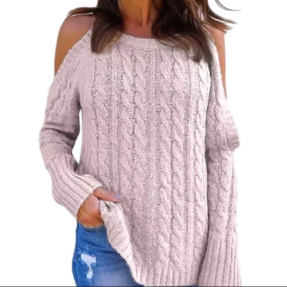 Delilah Wear Sweaters - ❤️❤️❤️ Cable Knit Baby Pink Sweater Boho Chic